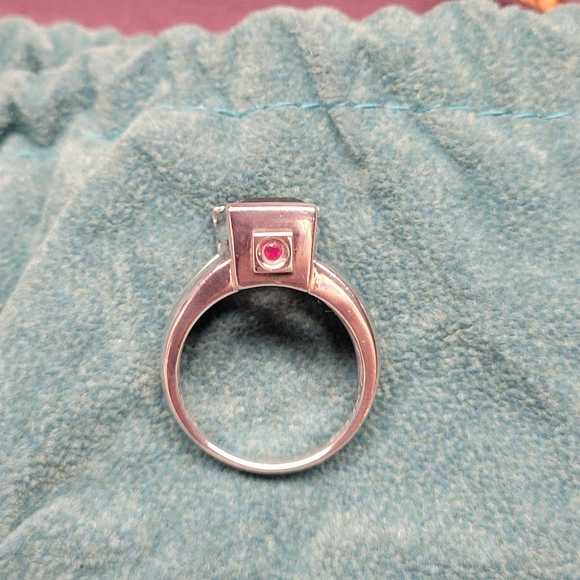 Smokey Quartz Sterling Silver Ring W/Ruby Cabochon Detail Sz 9 - Picture 6 of 10